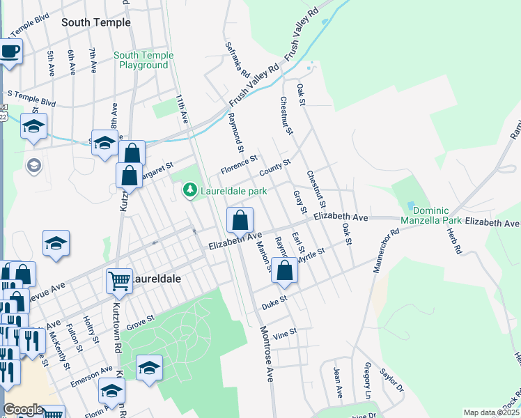 map of restaurants, bars, coffee shops, grocery stores, and more near 3500 Raymond Street in Laureldale