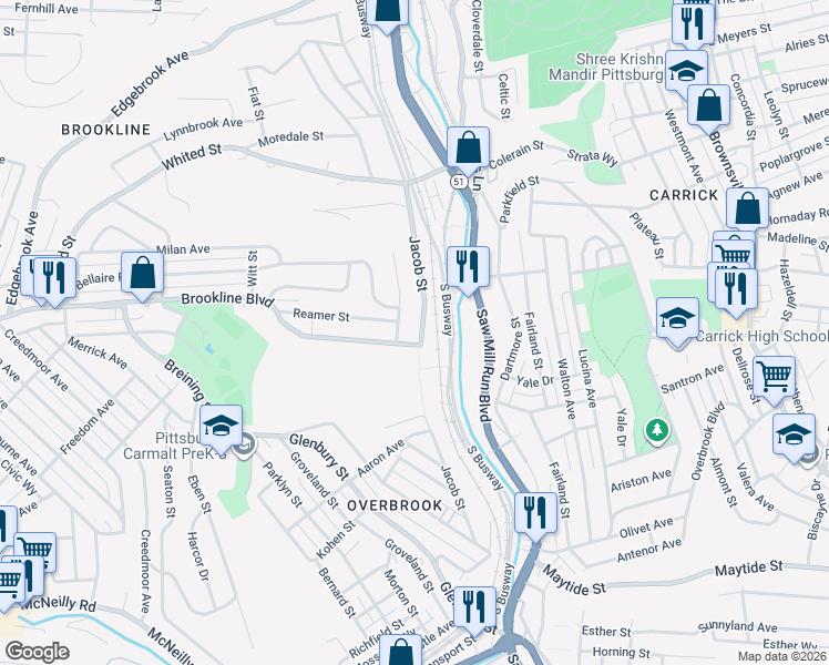 map of restaurants, bars, coffee shops, grocery stores, and more near 2024 Jacob Street in Pittsburgh