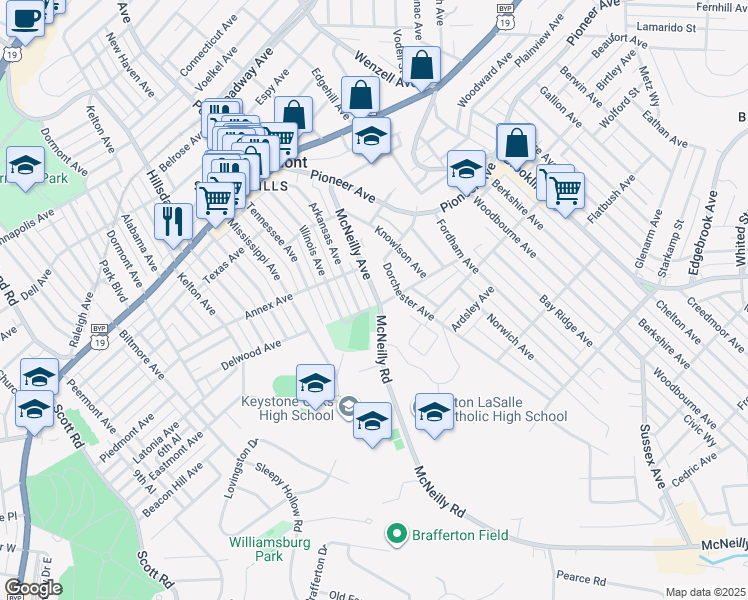 map of restaurants, bars, coffee shops, grocery stores, and more near 1137 McNeilly Avenue in Pittsburgh