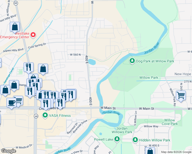 map of restaurants, bars, coffee shops, grocery stores, and more near 3587 Grassland Drive in Lehi
