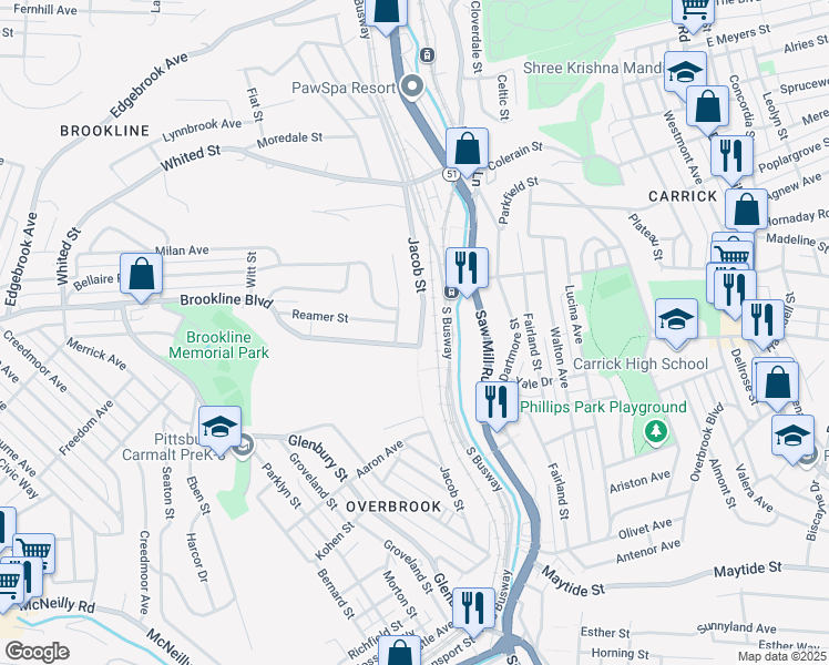 map of restaurants, bars, coffee shops, grocery stores, and more near 2024 Jacob Street in Pittsburgh