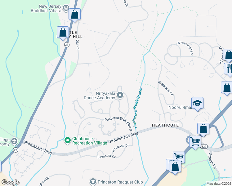 map of restaurants, bars, coffee shops, grocery stores, and more near 40 Rocky Hill Road in Princeton
