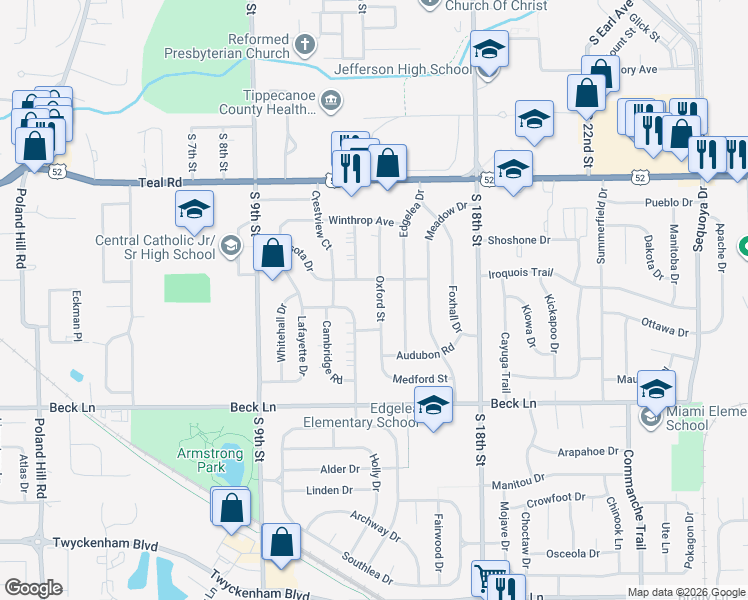 map of restaurants, bars, coffee shops, grocery stores, and more near 1201 Sarasota Drive in Lafayette