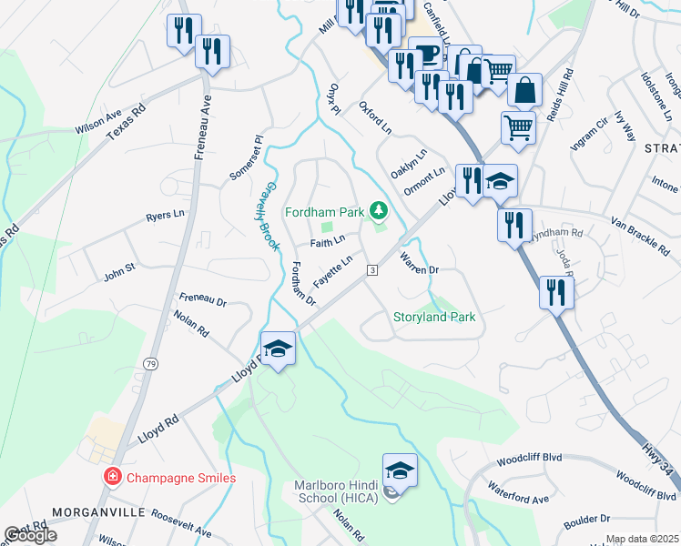 map of restaurants, bars, coffee shops, grocery stores, and more near 8 Fawn Place in Monmouth County
