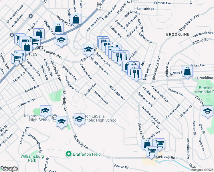 map of restaurants, bars, coffee shops, grocery stores, and more near 803 Bay Ridge Avenue in Pittsburgh