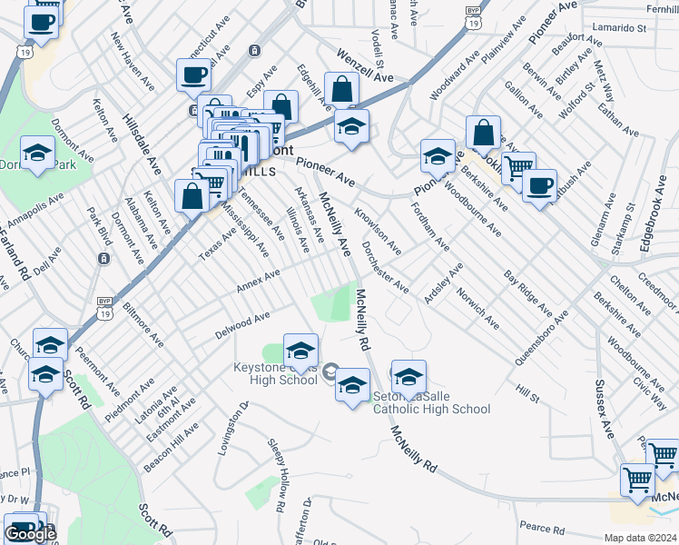 map of restaurants, bars, coffee shops, grocery stores, and more near 1137 McNeilly Avenue in Pittsburgh