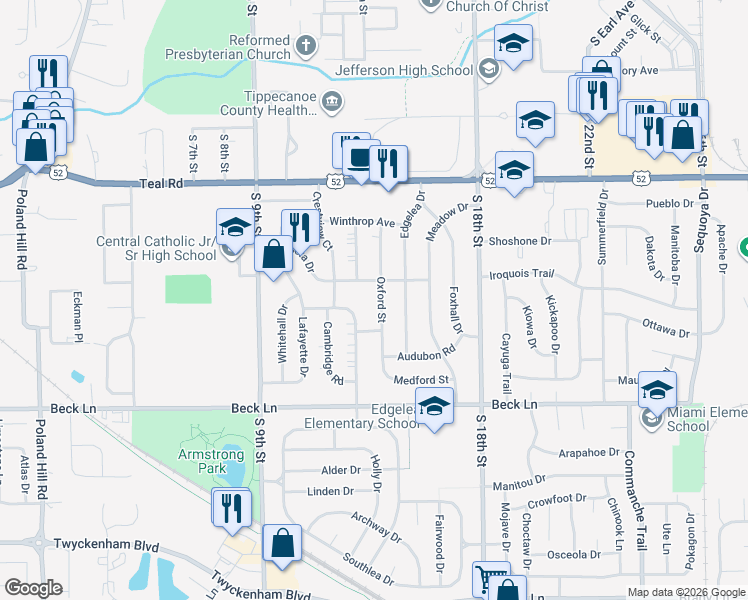 map of restaurants, bars, coffee shops, grocery stores, and more near 1201 Sarasota Drive in Lafayette