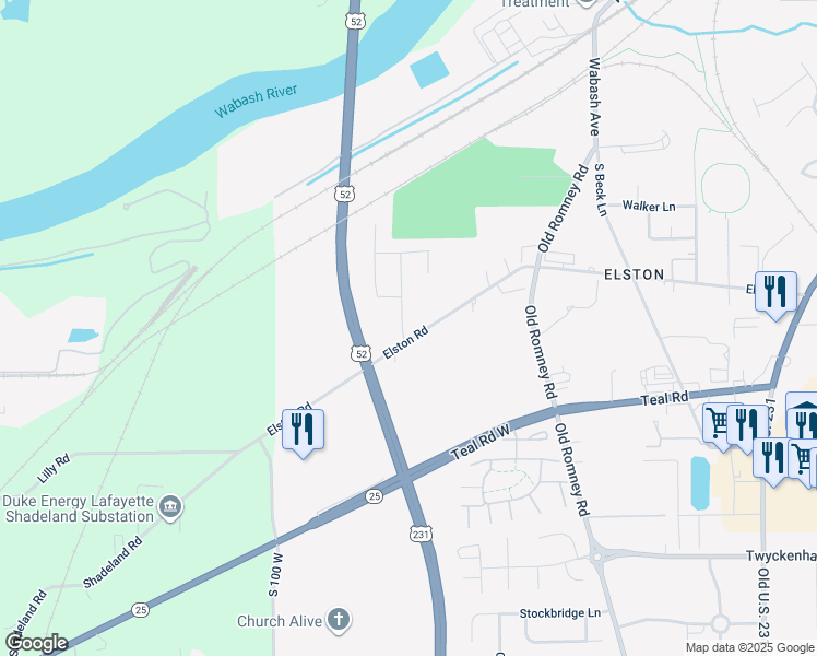 map of restaurants, bars, coffee shops, grocery stores, and more near 716 Elston Road in Lafayette