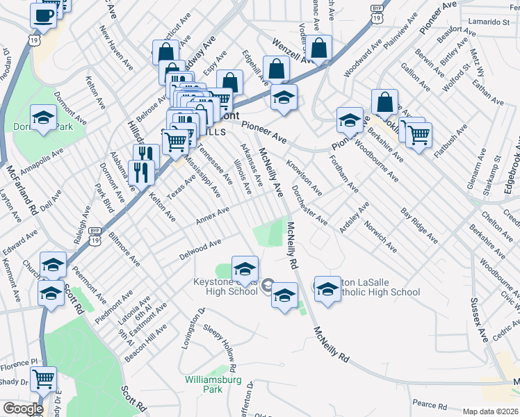 map of restaurants, bars, coffee shops, grocery stores, and more near 1201 Illinois Avenue in Pittsburgh