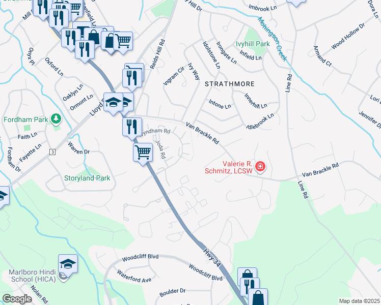 map of restaurants, bars, coffee shops, grocery stores, and more near 174 Edinburgh Court in Matawan