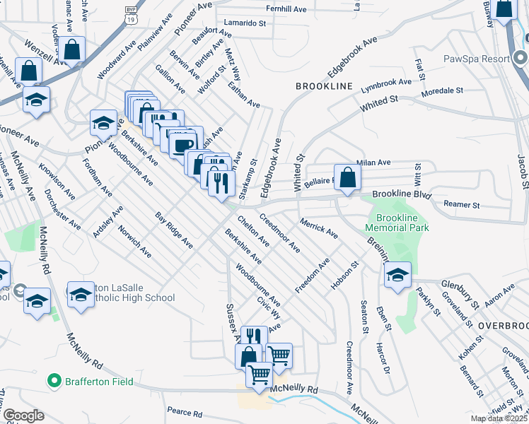 map of restaurants, bars, coffee shops, grocery stores, and more near 1132 Brookline Boulevard in Pittsburgh