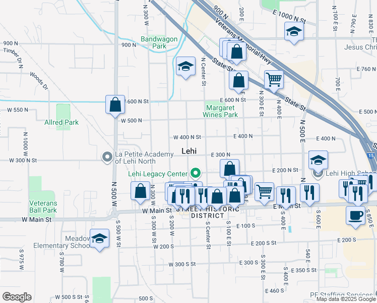 map of restaurants, bars, coffee shops, grocery stores, and more near in Lehi