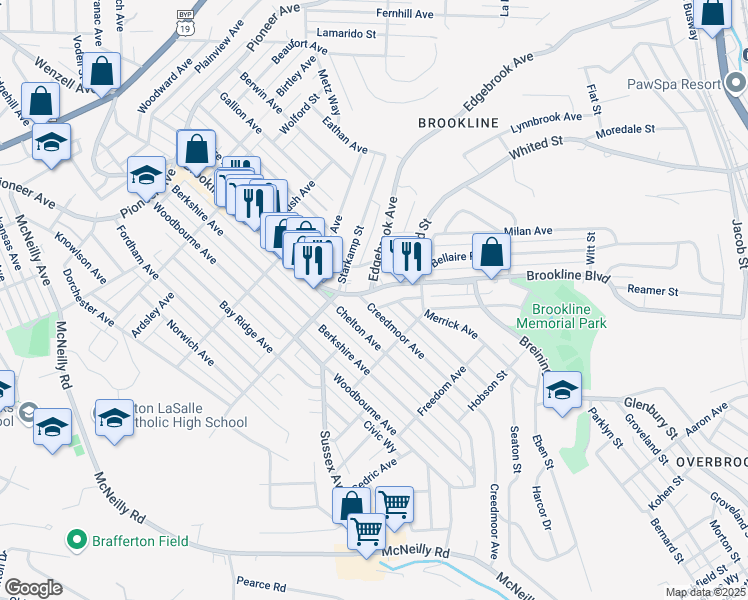 map of restaurants, bars, coffee shops, grocery stores, and more near 1132 Brookline Boulevard in Pittsburgh