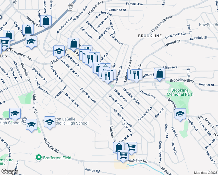 map of restaurants, bars, coffee shops, grocery stores, and more near in Pittsburgh