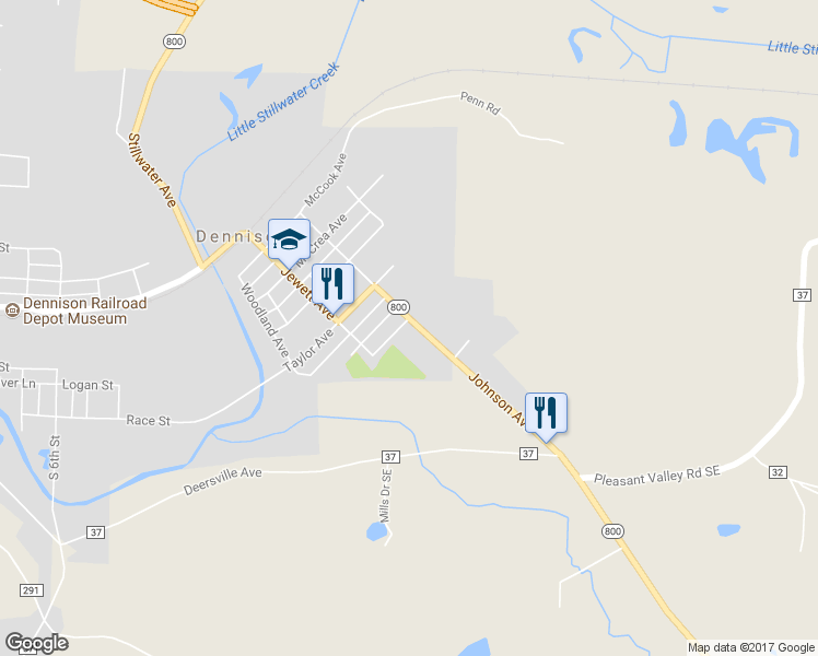 map of restaurants, bars, coffee shops, grocery stores, and more near 515 Johnson Avenue in Dennison