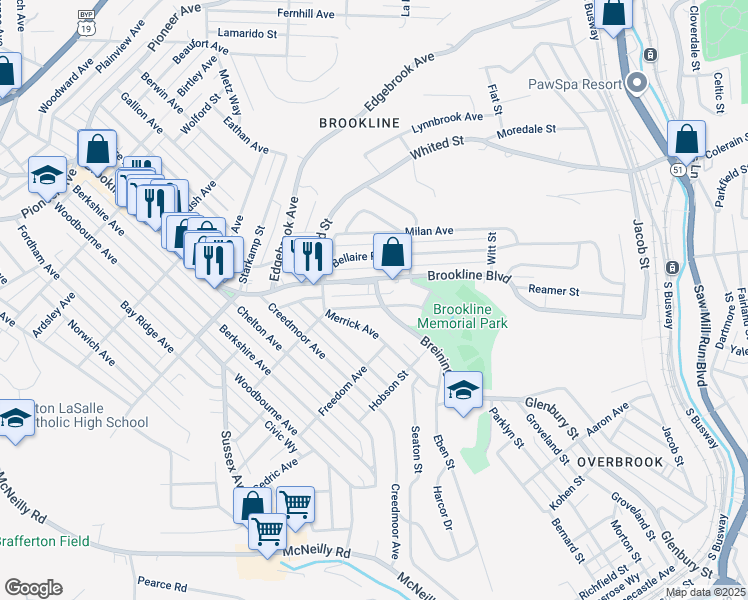 map of restaurants, bars, coffee shops, grocery stores, and more near 1242 Brookline Boulevard in Pittsburgh