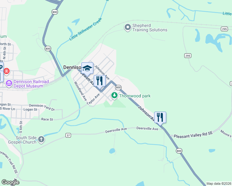 map of restaurants, bars, coffee shops, grocery stores, and more near 515 Johnson Avenue in Dennison