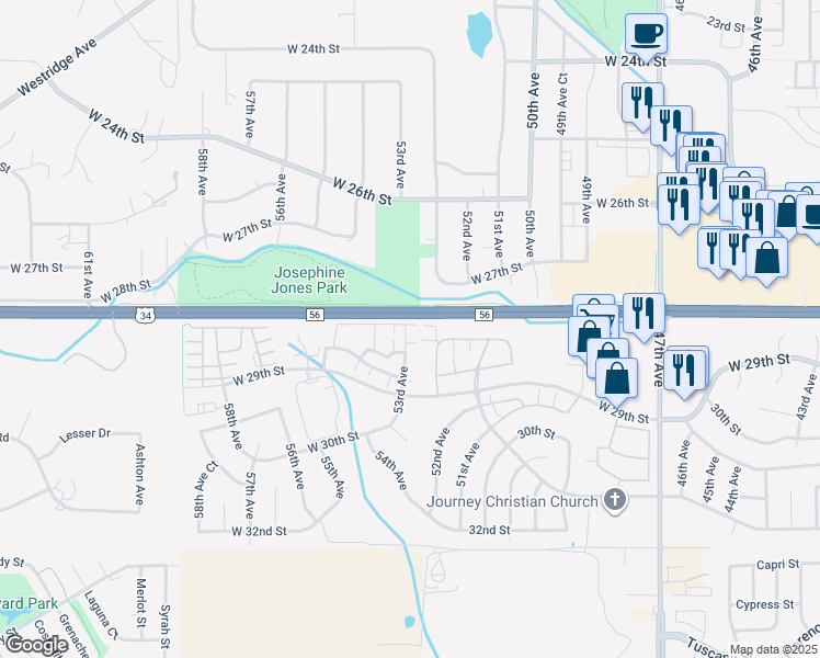 map of restaurants, bars, coffee shops, grocery stores, and more near 5551 West 29th Street in Greeley
