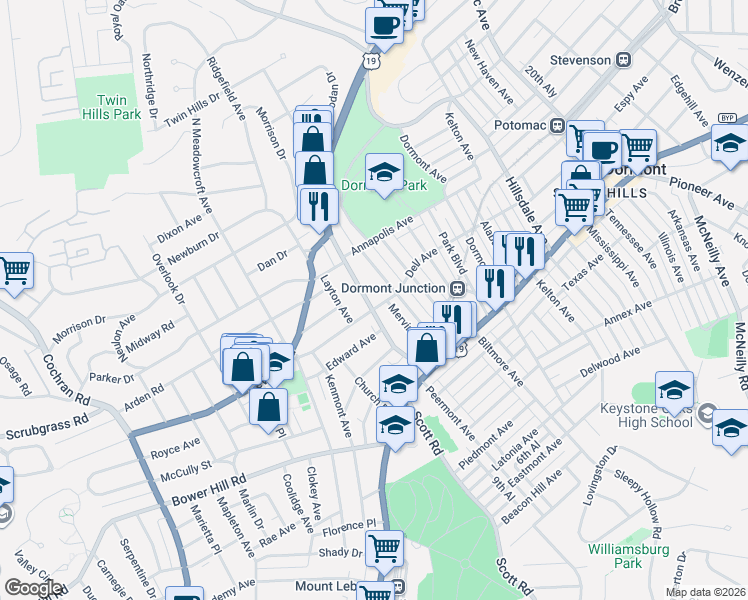 map of restaurants, bars, coffee shops, grocery stores, and more near 1506 McFarland Road in Pittsburgh