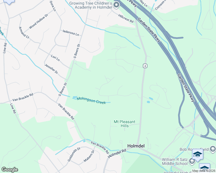 map of restaurants, bars, coffee shops, grocery stores, and more near 26 Longview Drive in Holmdel
