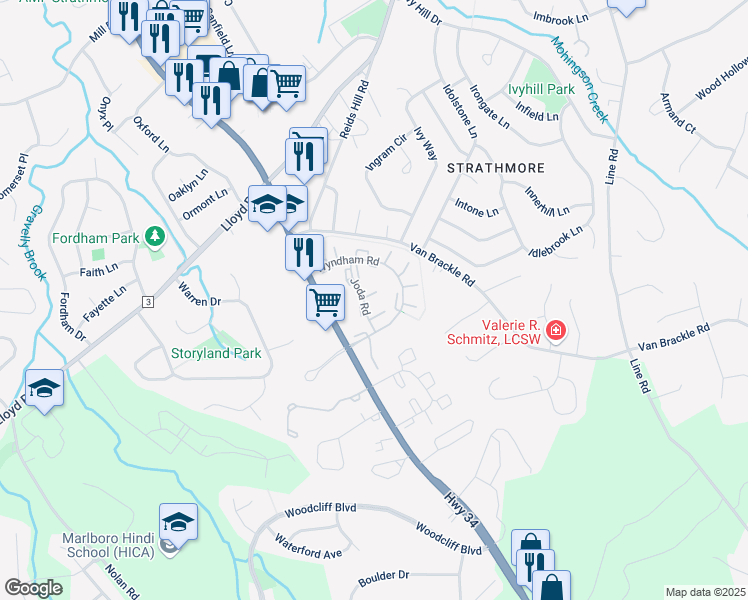 map of restaurants, bars, coffee shops, grocery stores, and more near 229 Perth Hill Court in Matawan