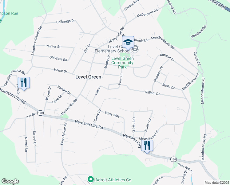 map of restaurants, bars, coffee shops, grocery stores, and more near 121 Old Gate Road in Trafford