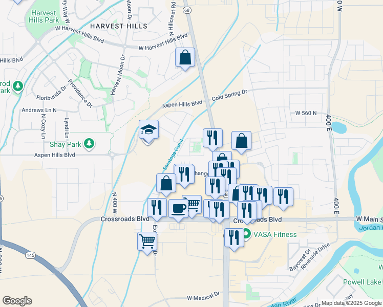 map of restaurants, bars, coffee shops, grocery stores, and more near 94 West Condor Road in Saratoga Springs
