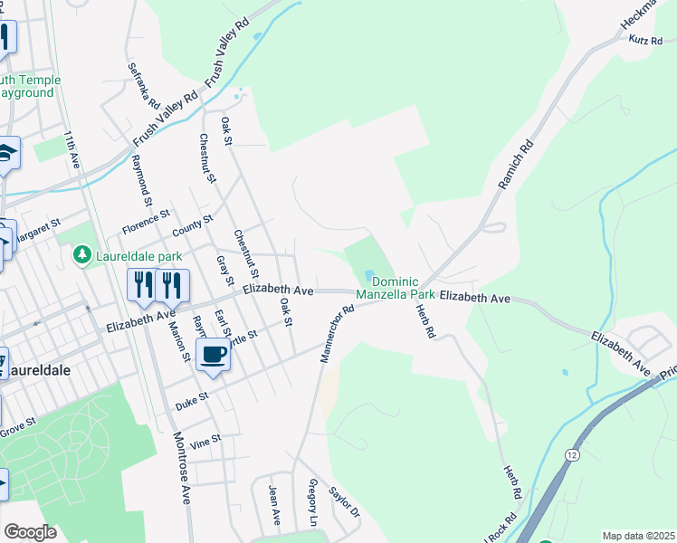 map of restaurants, bars, coffee shops, grocery stores, and more near 2125 Elizabeth Avenue in Laureldale