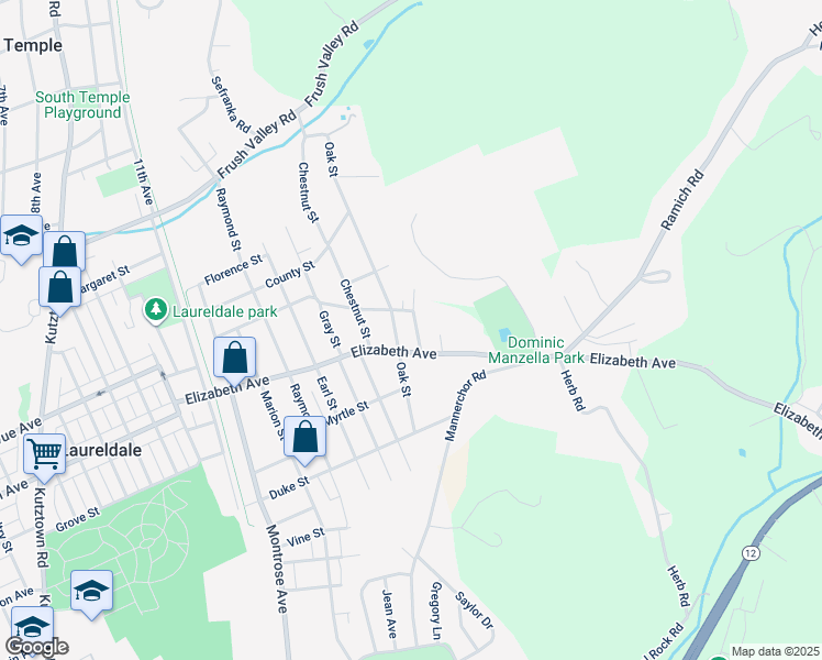 map of restaurants, bars, coffee shops, grocery stores, and more near 3418 Laurel Street in Laureldale