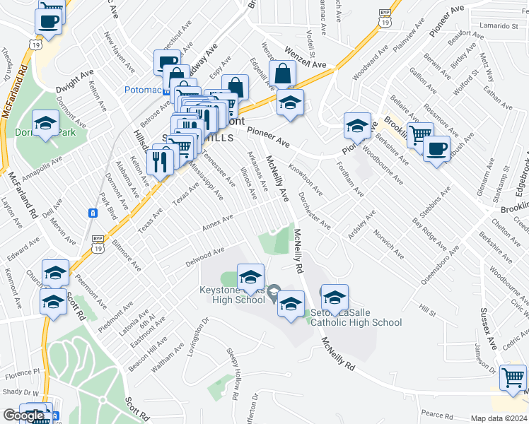 map of restaurants, bars, coffee shops, grocery stores, and more near 1201 Illinois Avenue in Pittsburgh