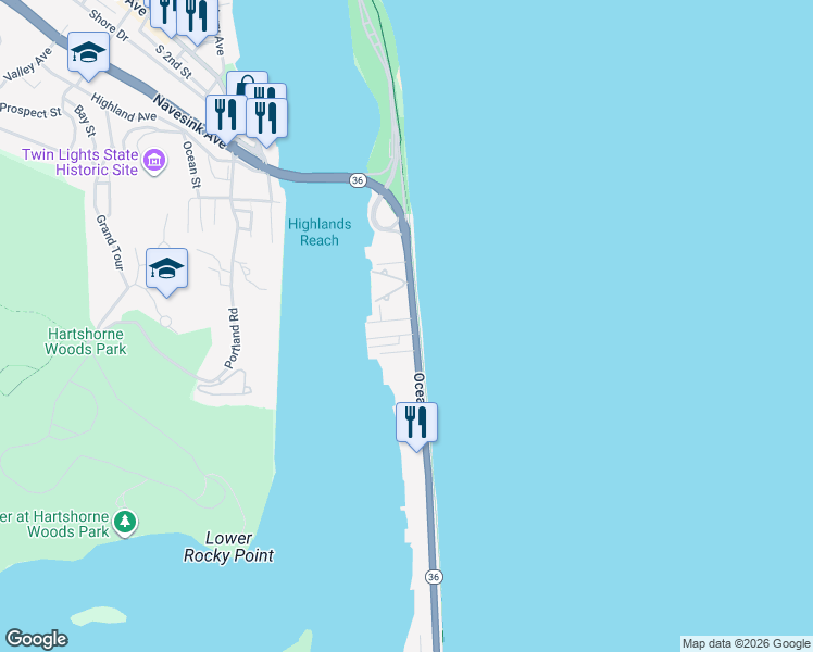 map of restaurants, bars, coffee shops, grocery stores, and more near in Sea Bright