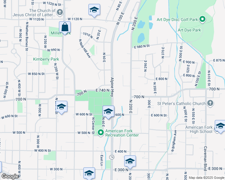 map of restaurants, bars, coffee shops, grocery stores, and more near 701 Alpine Highway in American Fork