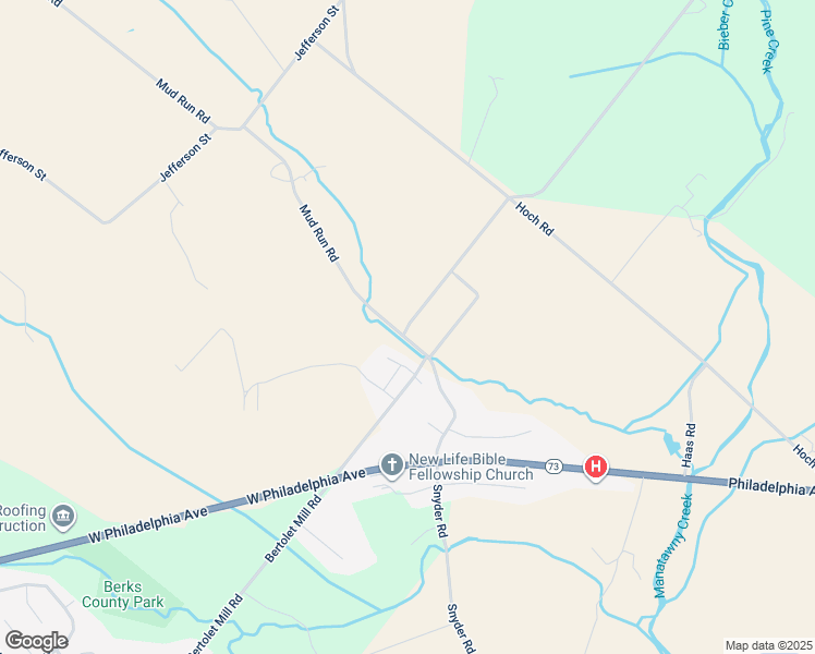 map of restaurants, bars, coffee shops, grocery stores, and more near Bertolet Mill Road in Berks County