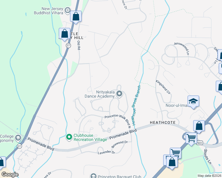 map of restaurants, bars, coffee shops, grocery stores, and more near 40 Rocky Hill Road in Princeton