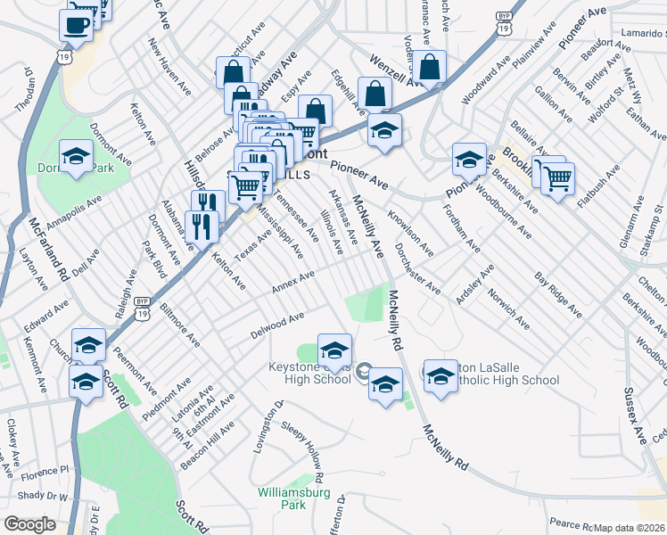 map of restaurants, bars, coffee shops, grocery stores, and more near 1201 Illinois Avenue in Pittsburgh