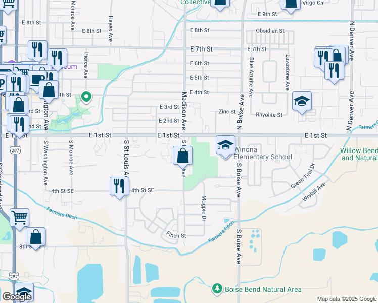 map of restaurants, bars, coffee shops, grocery stores, and more near 206 Dean Circle in Loveland