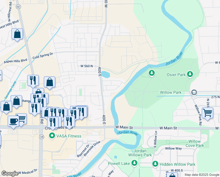 map of restaurants, bars, coffee shops, grocery stores, and more near 3590 Grassland Drive in Lehi