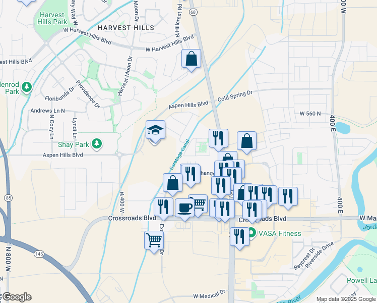 map of restaurants, bars, coffee shops, grocery stores, and more near 1632 North Apache Road in Saratoga Springs