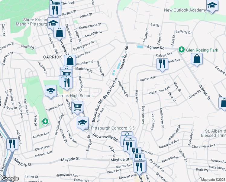 map of restaurants, bars, coffee shops, grocery stores, and more near 311 Carrick Avenue in Pittsburgh