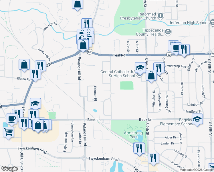 map of restaurants, bars, coffee shops, grocery stores, and more near 443 Lourdes Ln in Lafayette