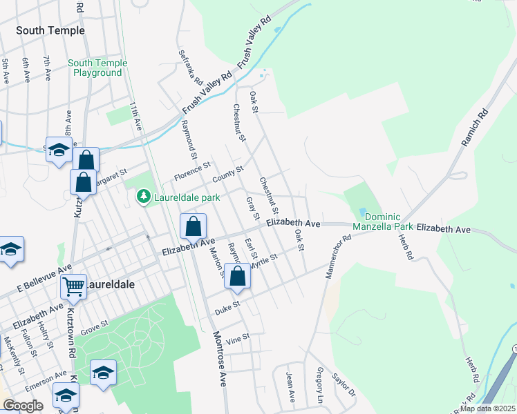 map of restaurants, bars, coffee shops, grocery stores, and more near 3425 Gray Street in Laureldale