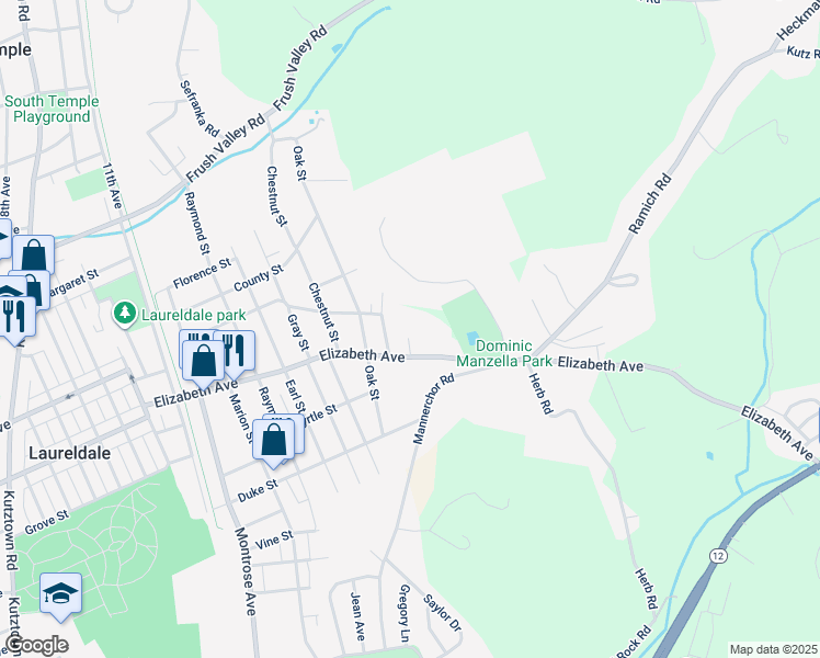 map of restaurants, bars, coffee shops, grocery stores, and more near 2113 Elizabeth Avenue in Laureldale