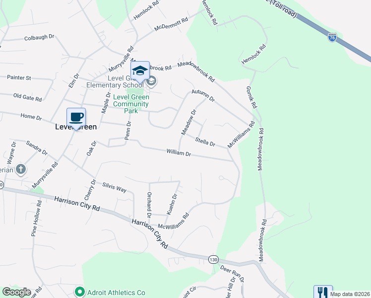 map of restaurants, bars, coffee shops, grocery stores, and more near 734 William Drive in Trafford