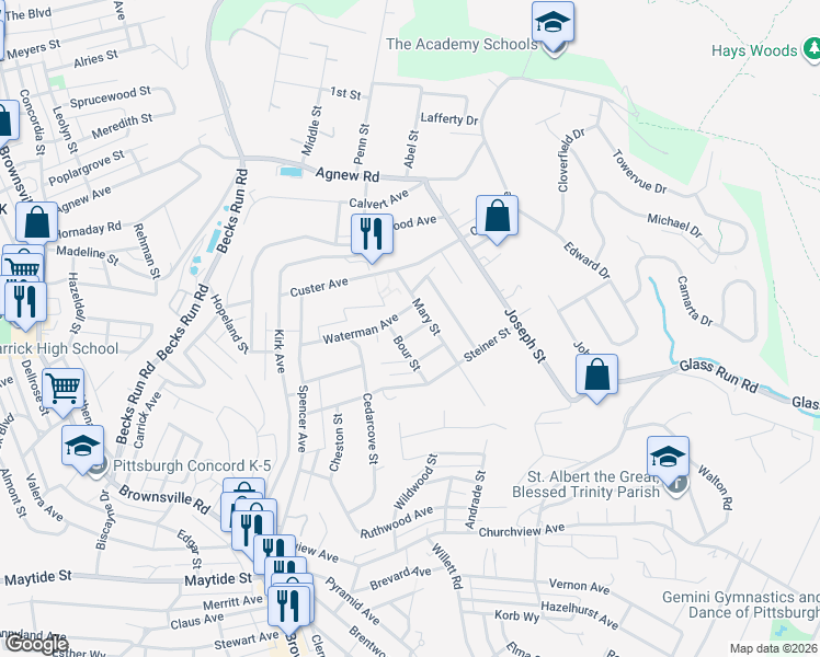 map of restaurants, bars, coffee shops, grocery stores, and more near 2814 Waterman Avenue in Pittsburgh