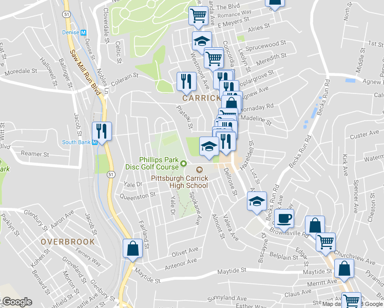 map of restaurants, bars, coffee shops, grocery stores, and more near 200 Parkfield Street in Pittsburgh