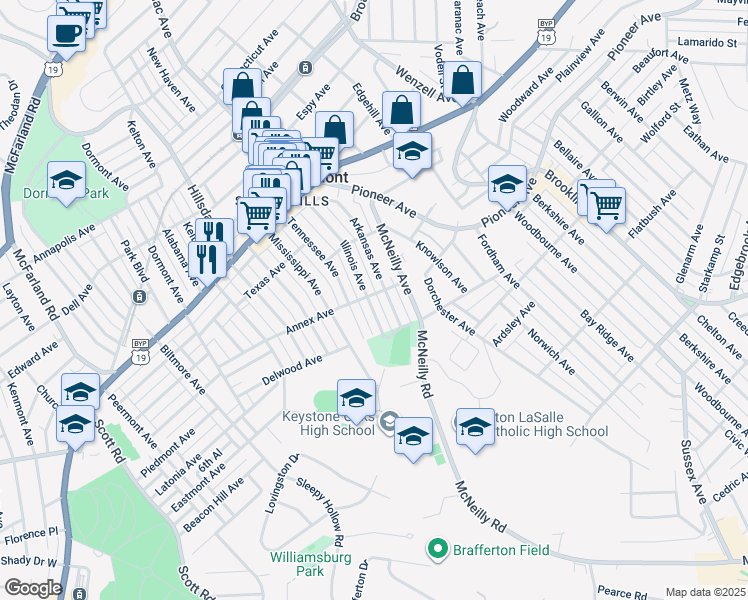 map of restaurants, bars, coffee shops, grocery stores, and more near 1201 Illinois Avenue in Pittsburgh