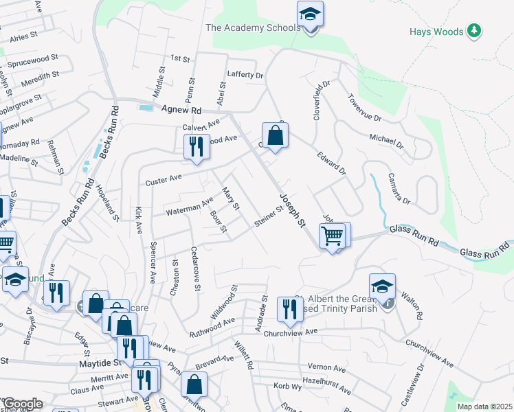 map of restaurants, bars, coffee shops, grocery stores, and more near 218 Meadowdell Drive in Pittsburgh