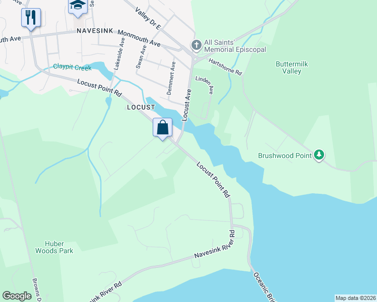 map of restaurants, bars, coffee shops, grocery stores, and more near 475 Locust Point Road in Rumson