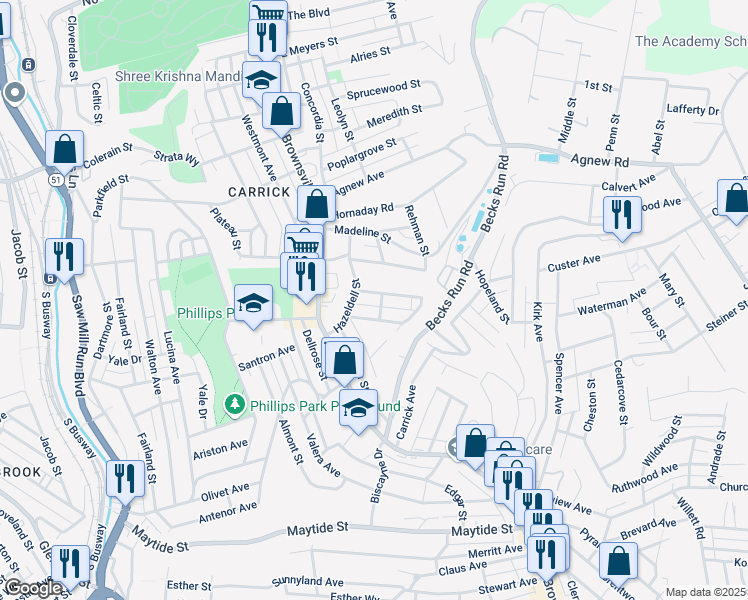 map of restaurants, bars, coffee shops, grocery stores, and more near 108 Duffland Street in Pittsburgh