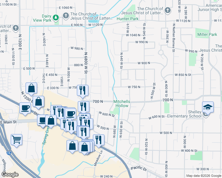 map of restaurants, bars, coffee shops, grocery stores, and more near 742 North 700 West Circle in American Fork